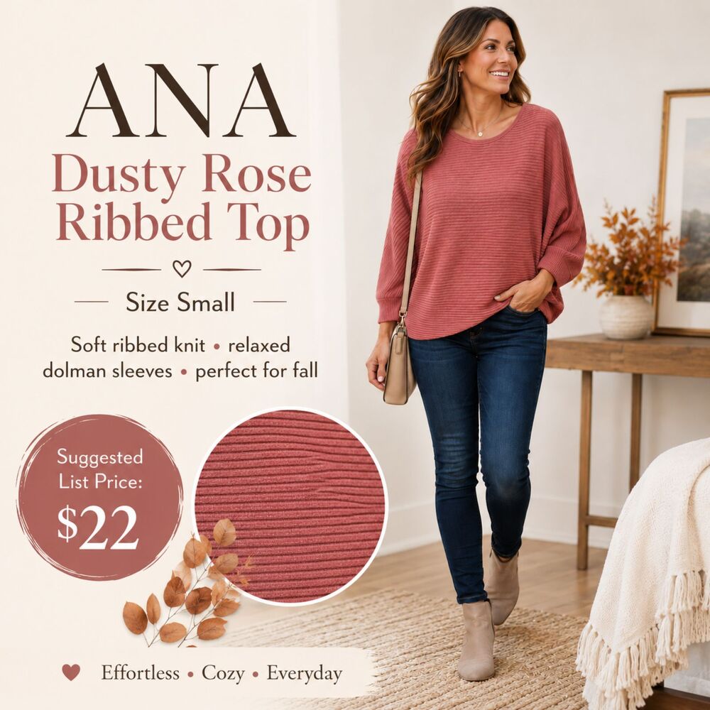 a.n.a. Women's Dusty Rose Sweater Blouse Ribbed Adj Sleeves Sz S Oversized